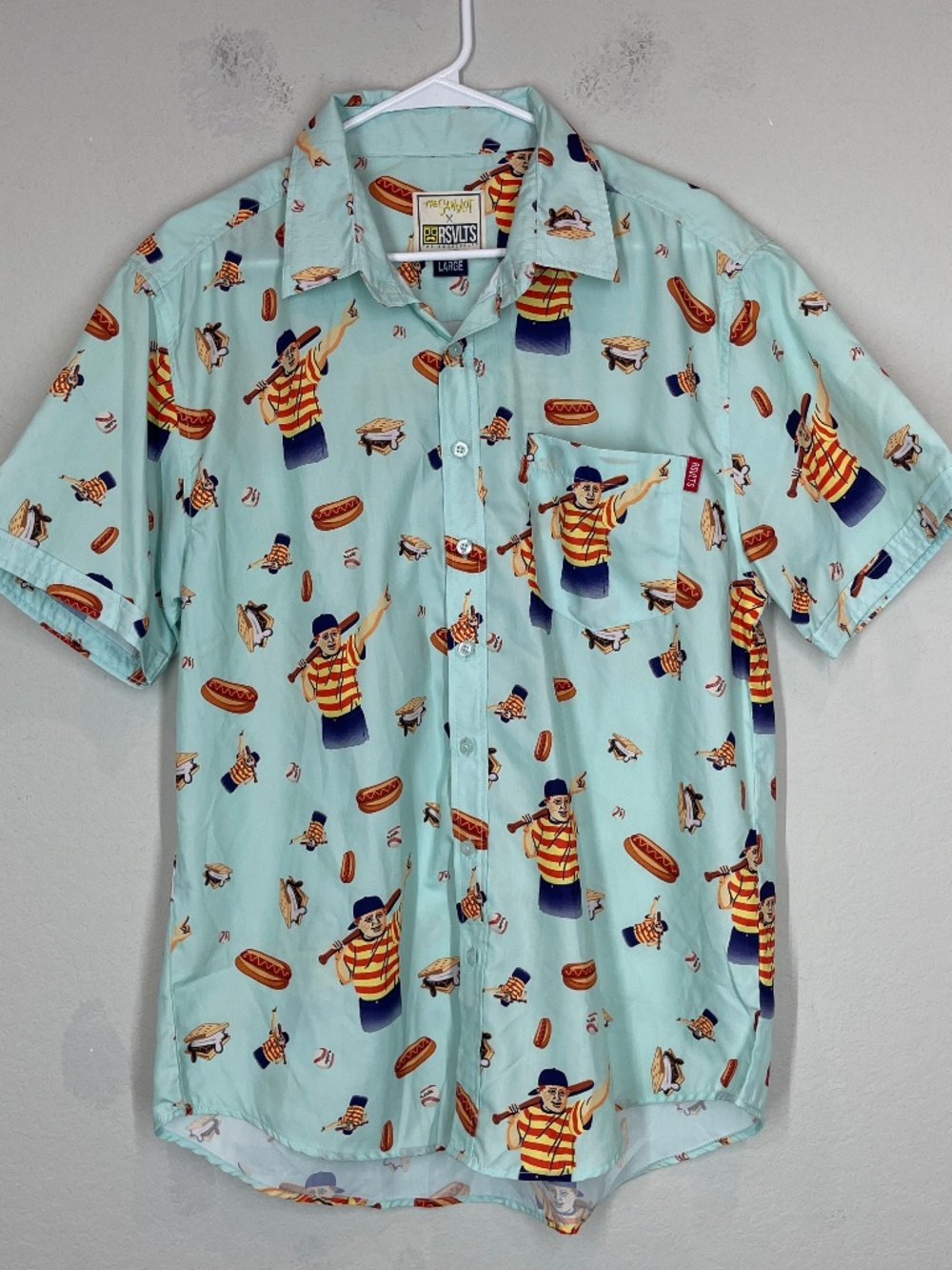 RSVLTS The Roosevelts Sandlot Hambino Baseball Hotdog Men's L Button Up Shirt